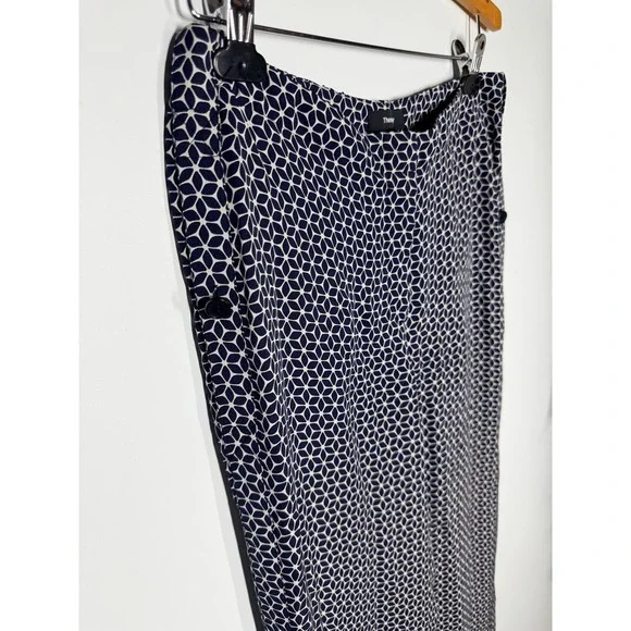 Theory Brilda Geo Print 100% Silk Pants Size 4 Navy White Zipper Closure - Picture 6 of 13